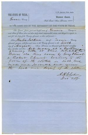 Primary view of Documents pertaining to the case of The State of Texas vs. Newton Jackson, cause no. 353, 1853