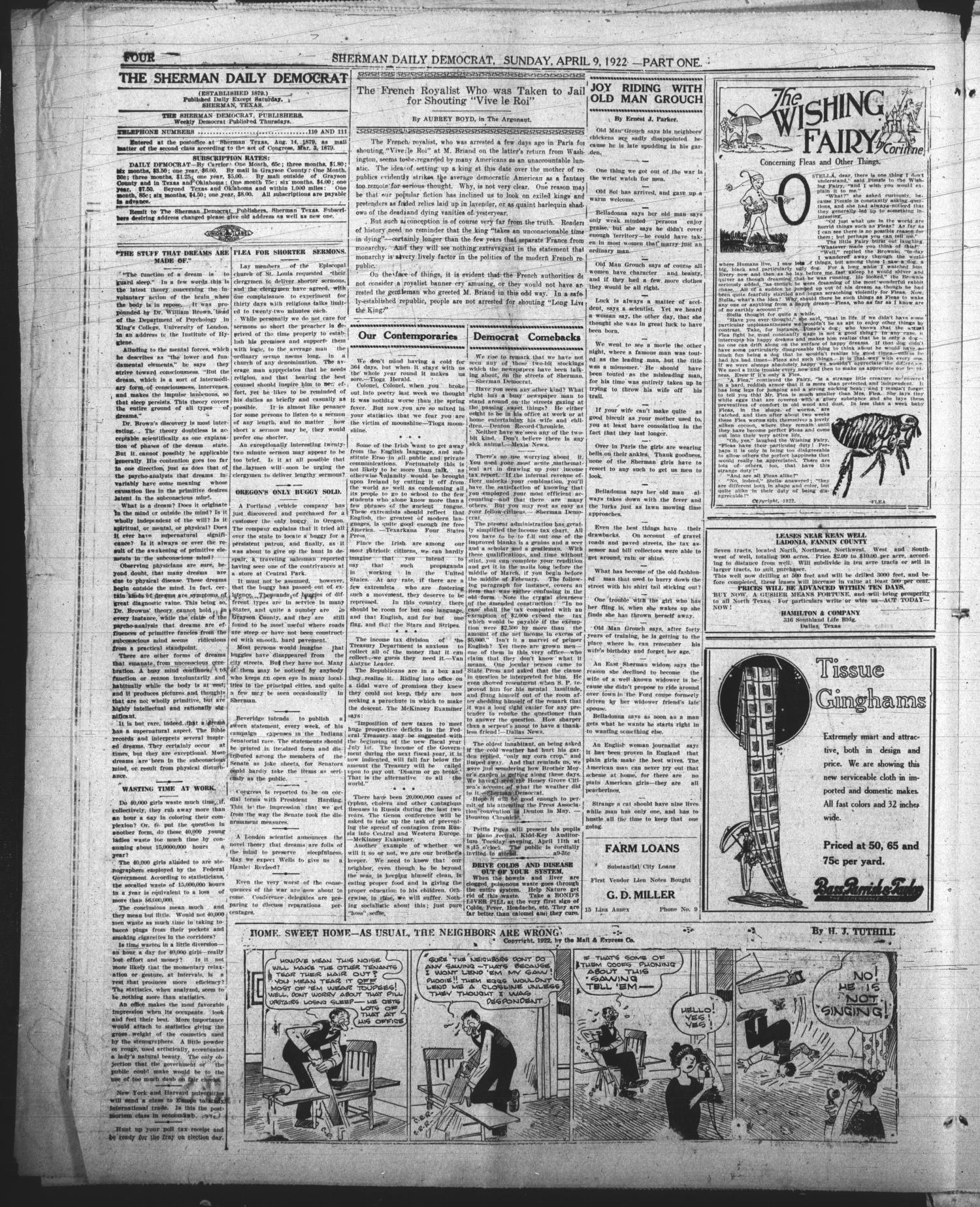 Sherman Daily Democrat (Sherman, Tex.), Vol. 41, No. 233, Ed. 1 Sunday, April 9, 1922
                                                
                                                    [Sequence #]: 4 of 18
                                                