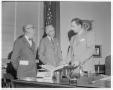 Photograph: [Governor Allan Shivers, Karl Hoblitzelle, and unknown man standing n…