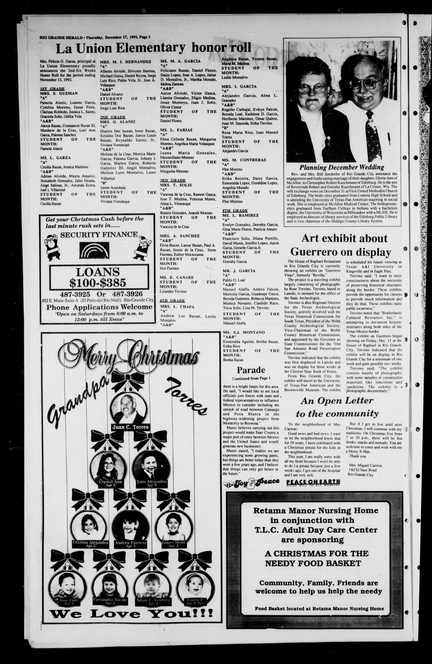 The Rio Grande Herald (Rio Grande City, Tex.), Vol. 80, No. 158, Ed. 1 Thursday, December 17, 1992
                                                
                                                    [Sequence #]: 2 of 10
                                                