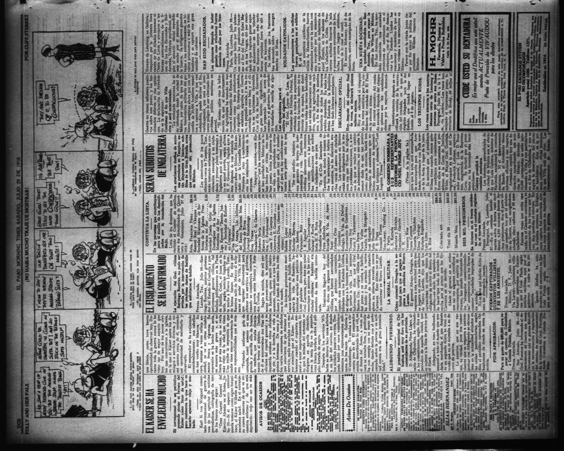 El Paso Morning Times (El Paso, Tex.), Vol. 36TH YEAR, Ed. 1, Saturday, July 29, 1916
                                                
                                                    [Sequence #]: 2 of 4
                                                