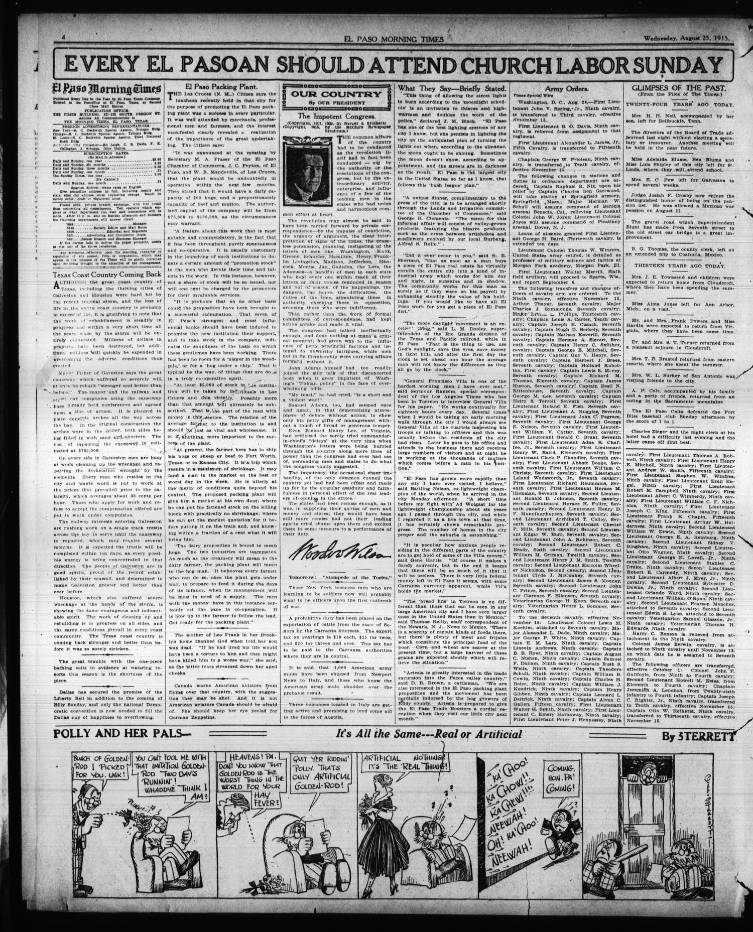 El Paso Morning Times (El Paso, Tex.), Vol. 35TH YEAR, Ed. 1, Wednesday, August 25, 1915
                                                
                                                    [Sequence #]: 4 of 10
                                                