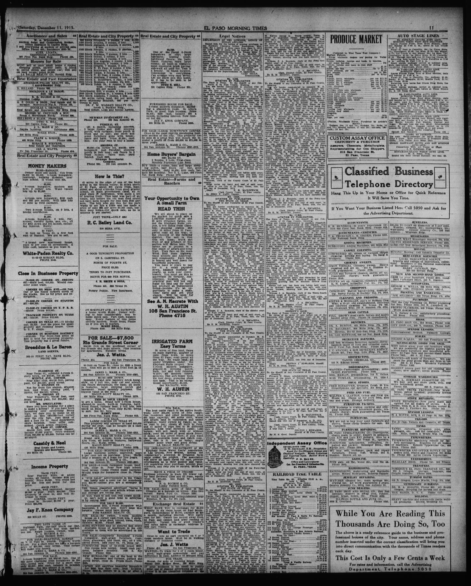 El Paso Morning Times (El Paso, Tex.), Vol. 36TH YEAR, Ed. 1, Saturday, December 11, 1915
                                                
                                                    [Sequence #]: 11 of 12
                                                