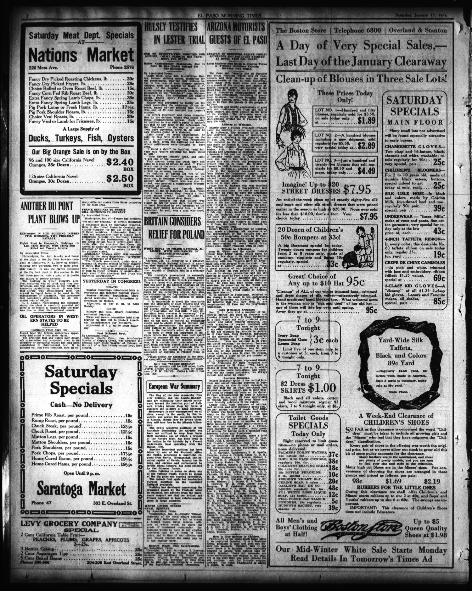 El Paso Morning Times (El Paso, Tex.), Vol. 36TH YEAR, Ed. 1, Saturday, January 15, 1916
                                                
                                                    [Sequence #]: 2 of 12
                                                