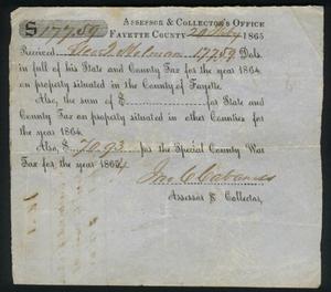Primary view of object titled 'Tax receipt dated February 20, 1865.'.