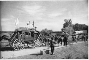 Primary view of object titled 'Texas Sesquicentennial Wagon Train on Its Way from Gainesville to Whitesboro'.