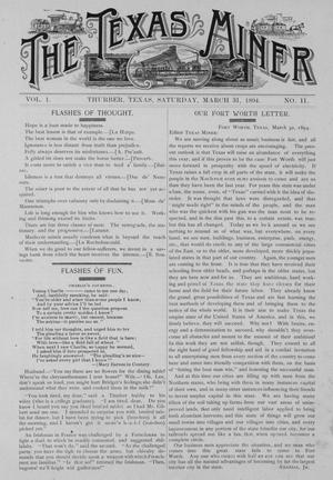 Primary view of object titled 'The Texas Miner, Volume 1, Number 11, March 31, 1894'.