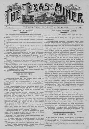Primary view of object titled 'The Texas Miner, Volume 1, Number 14, April 21, 1894'.