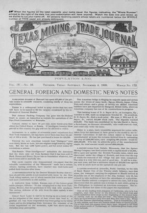Primary view of object titled 'Texas Mining and Trade Journal, Volume 4, Number 16, Saturday, November 4, 1899'.