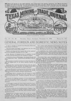 Primary view of object titled 'Texas Mining and Trade Journal, Volume 4, Number 22, Saturday, December 16, 1899'.