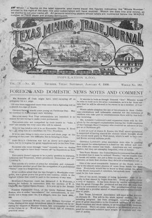 Primary view of object titled 'Texas Mining and Trade Journal, Volume 4, Number 25, Saturday, January 6, 1900'.