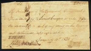 Primary view of [Republic of Texas Promissory note to Lemuell Crawford]