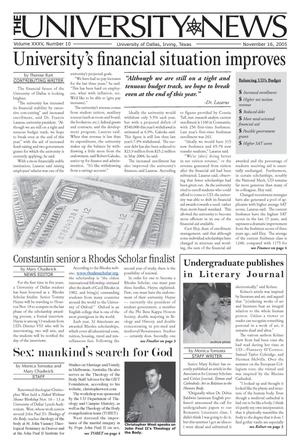 Primary view of object titled 'The University News (Irving, Tex.), Vol. 35, No. 10, Ed. 1 Wednesday, November 16, 2005'.