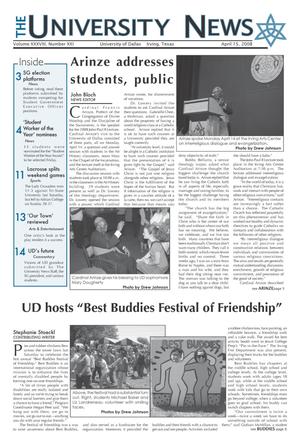 Primary view of object titled 'The University News (Irving, Tex.), Vol. 38, No. 21, Ed. 1 Tuesday, April 15, 2008'.