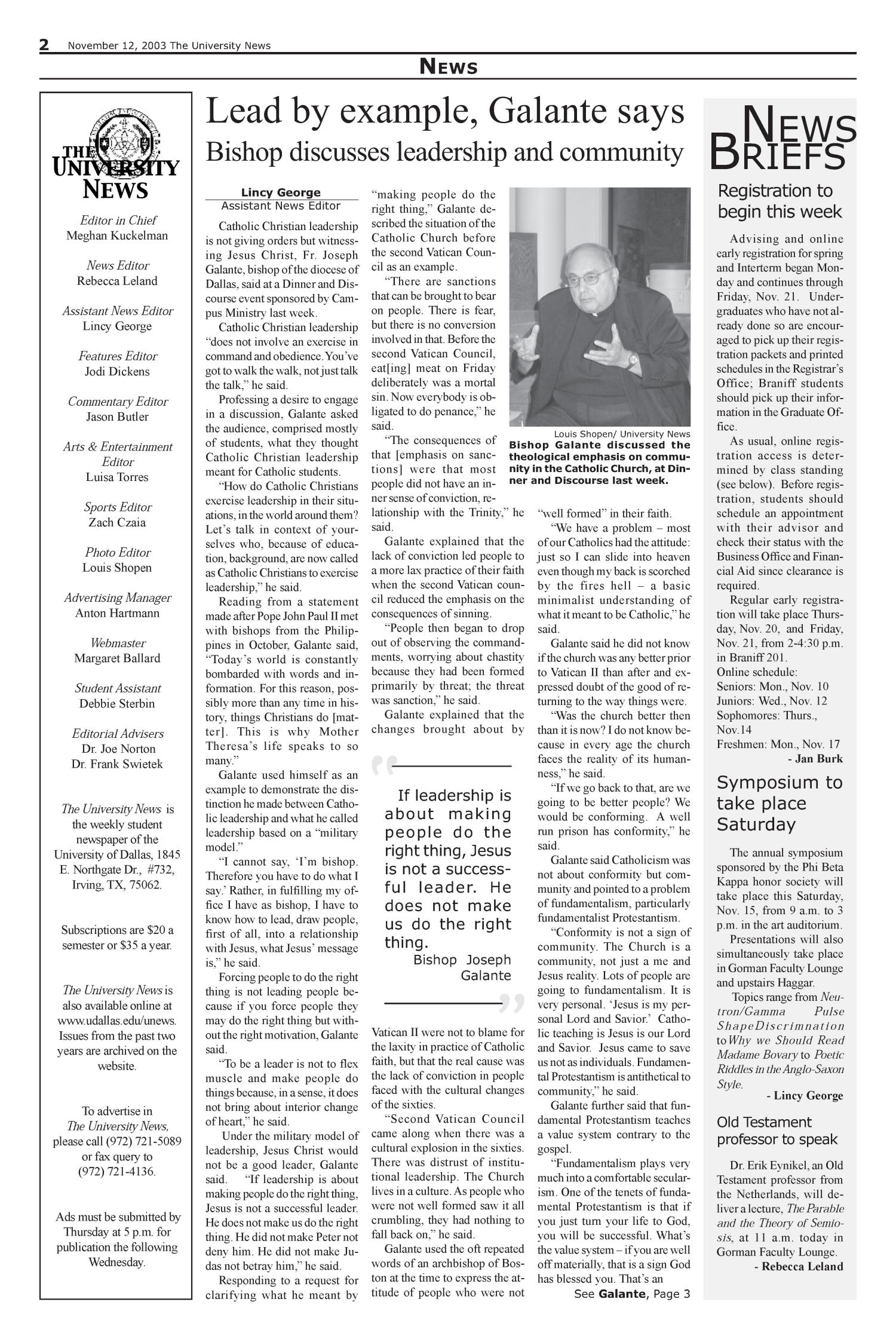 The University News (Irving, Tex.), Vol. 33, No. 10, Ed. 1 Wednesday, November 12, 2003
                                                
                                                    [Sequence #]: 2 of 16
                                                
