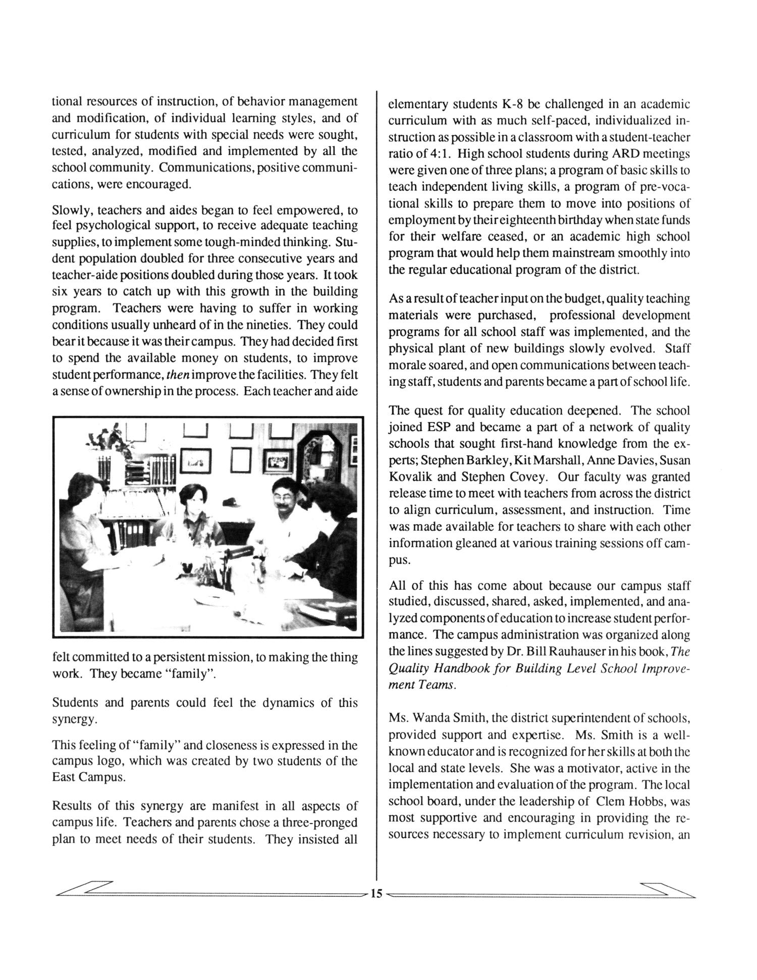 Journal of the Effective Schools Project, Volume 1, 1994
                                                
                                                    15
                                                