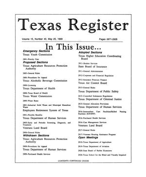Primary view of object titled 'Texas Register, Volume 15, Number 40, Pages 2871-2935, May 25, 1990'.