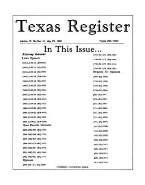 Primary view of object titled 'Texas Register, Volume 15, Number 41, Pages 2937-3030, May 29, 1990'.