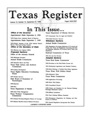 Primary view of object titled 'Texas Register, Volume 15, Number 72, Pages 5426-5525, September 21, 1990'.