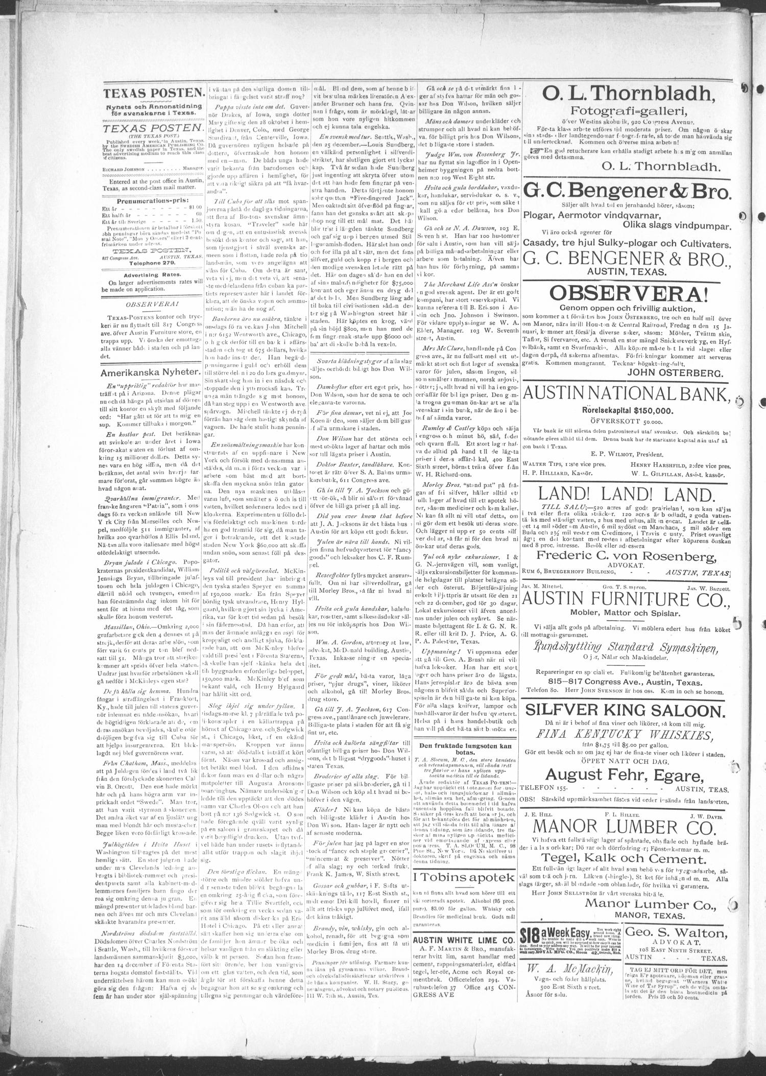 Texas Posten (Austin, Tex.), Vol. 1, No. 39, Ed. 1 Friday, January 8, 1897
                                                
                                                    [Sequence #]: 2 of 4
                                                