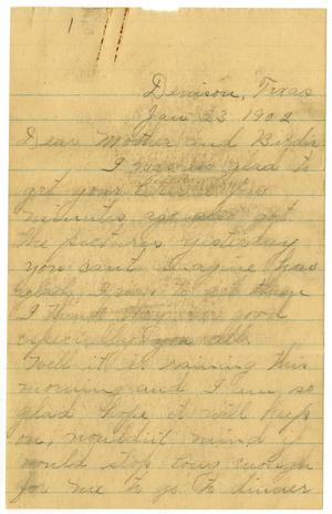 Primary view of object titled '[Letter from Linnet Moore to Mary Ann Moore and Birdie McGee, January 23, 1902]'.