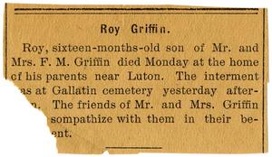 Primary view of object titled '[Obituary for Roy Griffin]'.
