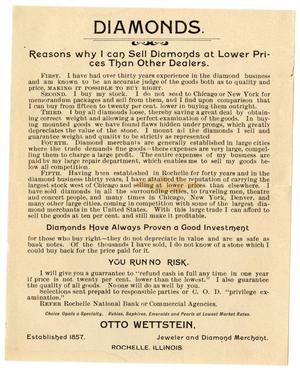 Primary view of object titled '[Flyer Advertising Diamonds]'.