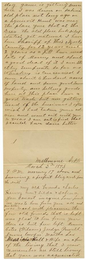 Primary view of object titled '[Letter from R. L. Landers to Charles B. Moore, March 3, 1891]'.