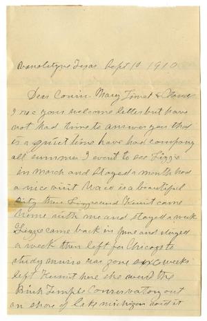 Primary view of object titled '[Letter from James Jernigan to Mary, Claude and Linnet, September 10, 1910]'.