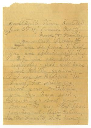 Primary view of object titled '[Letter from Sally Thornhill to Mary Moore and Family, June 3, 1911]'.