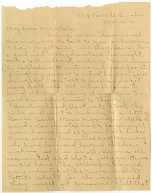 Primary view of object titled '[Letter from Cora Robertson to Linnet White, April 15, 1914]'.
