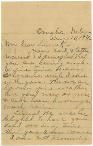 Primary view of object titled '[Letter from Lula to Linnet White, August 10, 1917]'.