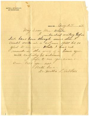 Primary view of object titled '[Letter from Mattie L. Arthur to Linnet White, August 24, 1917]'.