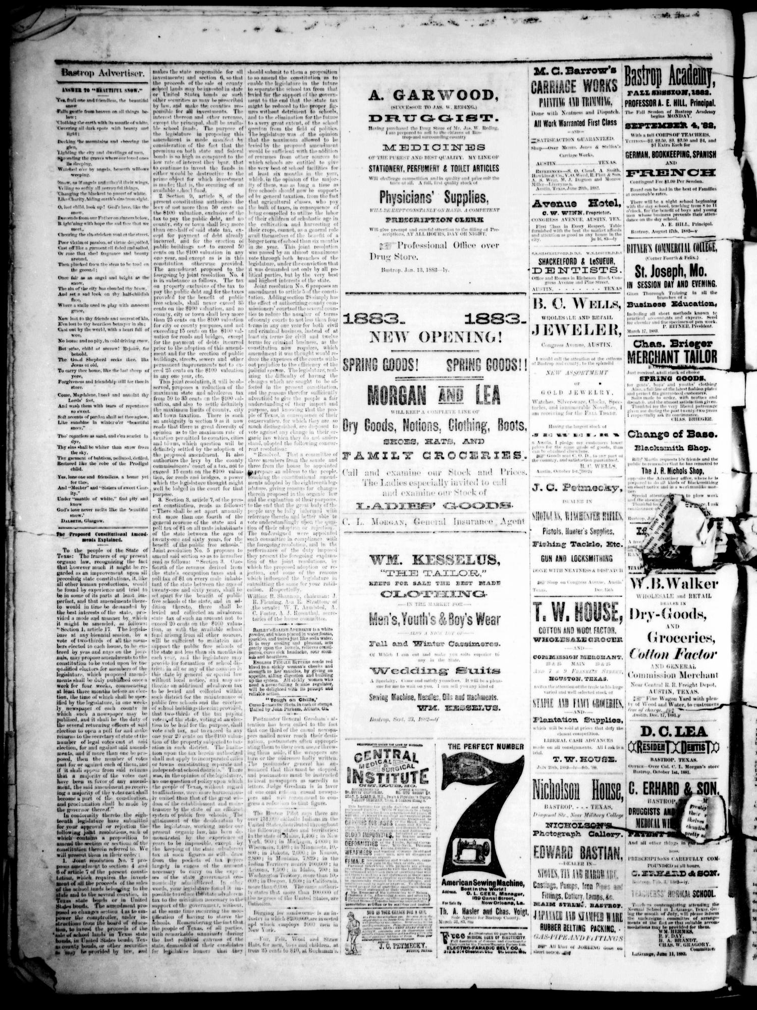 The Bastrop Advertiser (Bastrop, Tex.), Vol. 26, No. 30, Ed. 1 Saturday, July 21, 1883
                                                
                                                    [Sequence #]: 4 of 4
                                                