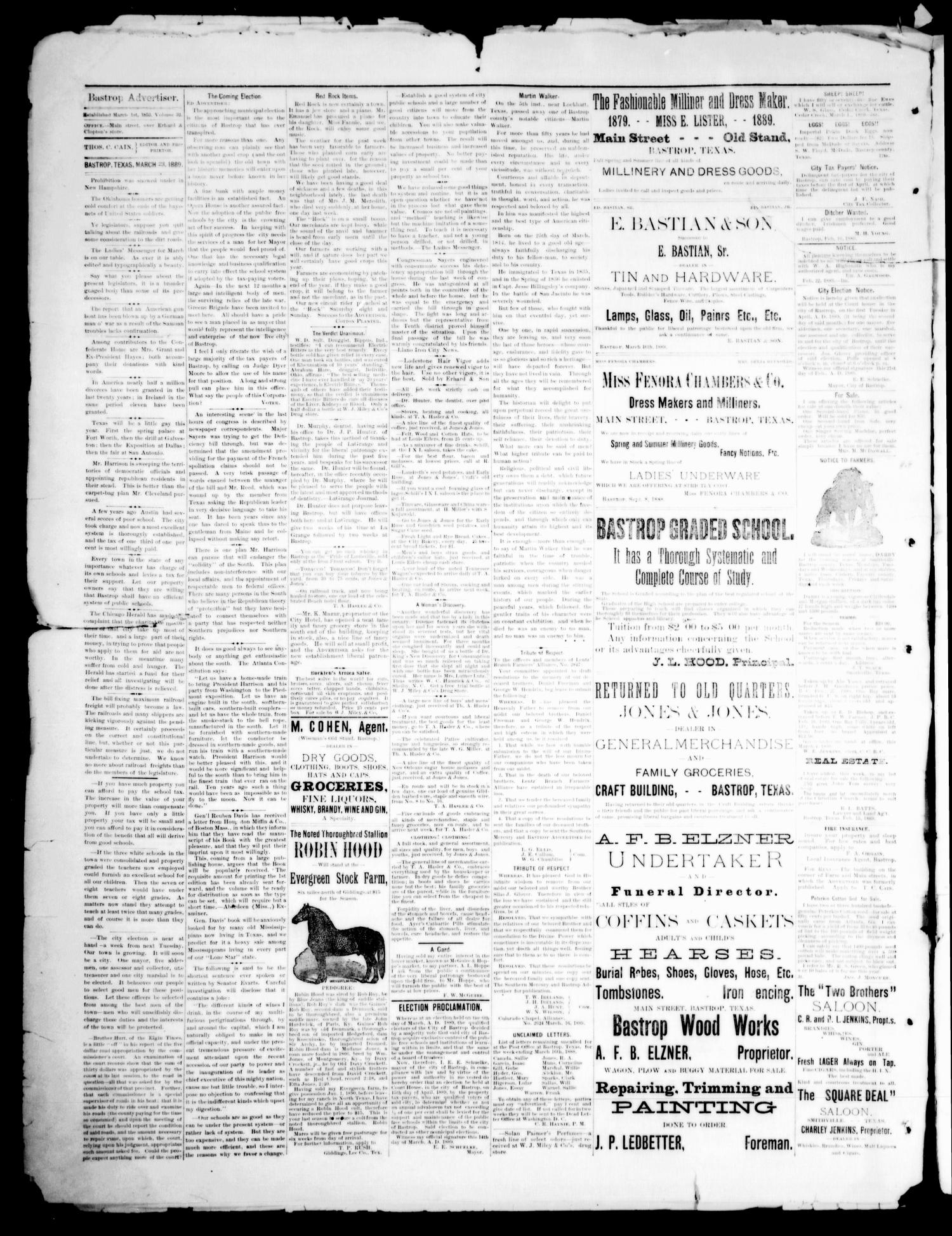 The Bastrop Advertiser (Bastrop, Tex.), Vol. 32, No. 10, Ed. 1 Saturday, March 23, 1889
                                                
                                                    [Sequence #]: 2 of 4
                                                