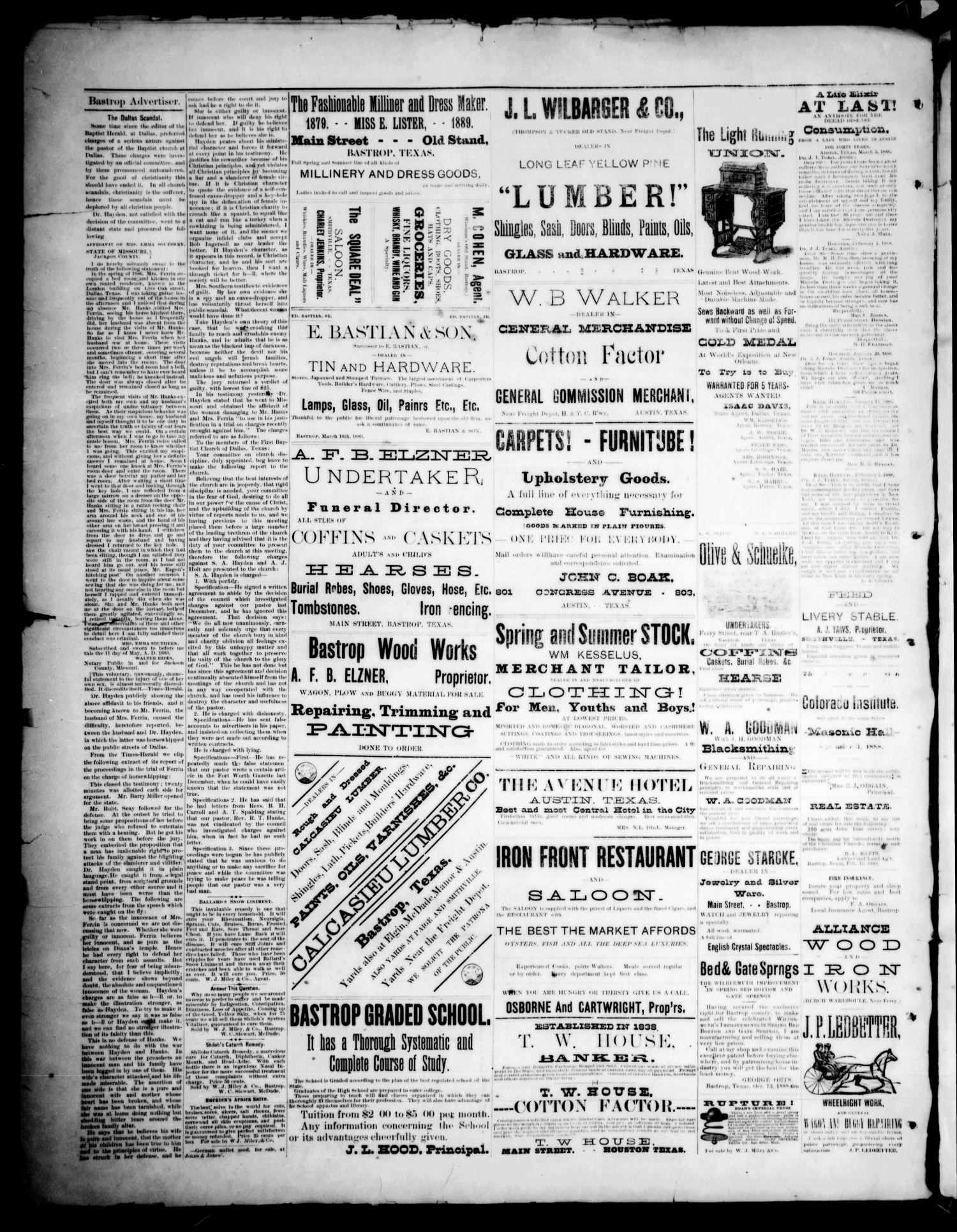 The Bastrop Advertiser (Bastrop, Tex.), Vol. 32, No. 16, Ed. 1 Saturday, June 1, 1889
                                                
                                                    [Sequence #]: 4 of 4
                                                