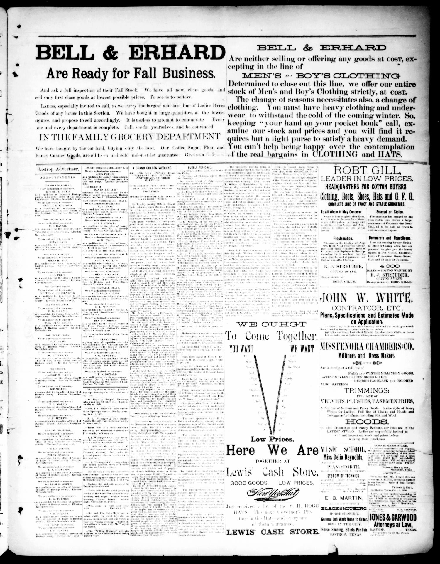 The Bastrop Advertiser (Bastrop, Tex.), Vol. 33, No. 38, Ed. 1 Saturday, October 18, 1890
                                                
                                                    [Sequence #]: 3 of 6
                                                