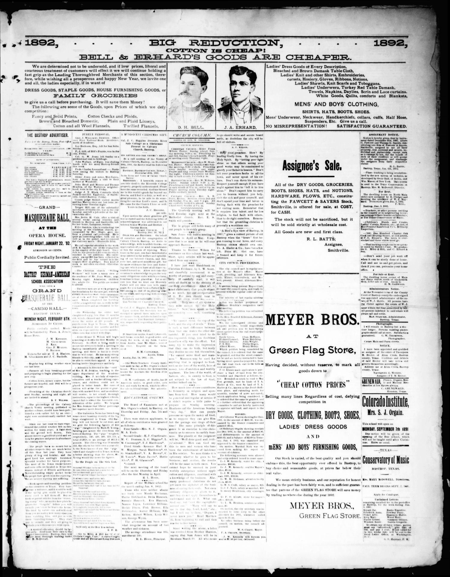 The Bastrop Advertiser (Bastrop, Tex.), Vol. 34, No. 49, Ed. 1 Saturday, January 16, 1892
                                                
                                                    [Sequence #]: 3 of 4
                                                