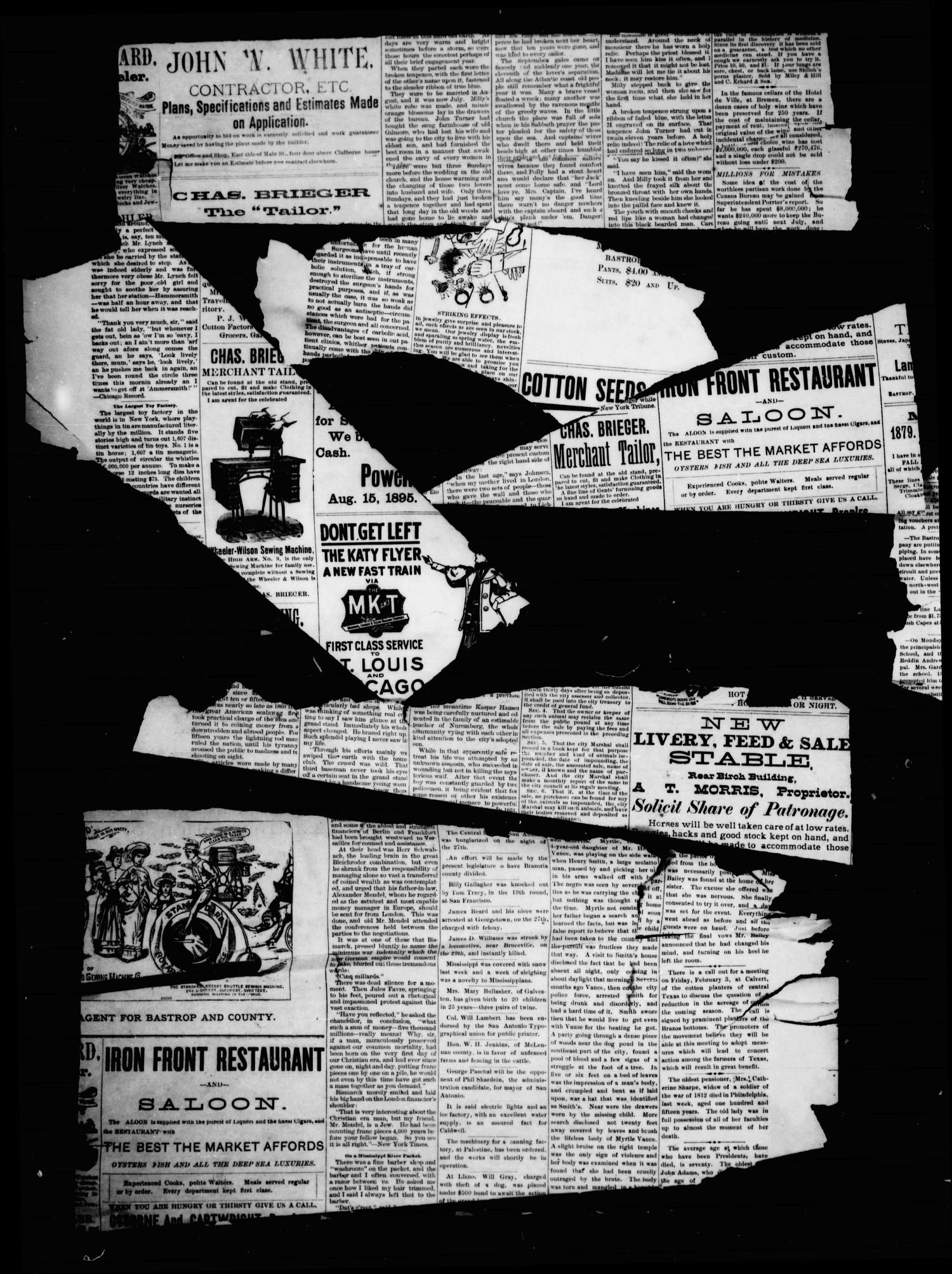 The Bastrop Advertiser (Bastrop, Tex.), Vol. 39, No. 45, Ed. 1 Saturday, November 9, 1895
                                                
                                                    [Sequence #]: 4 of 4
                                                