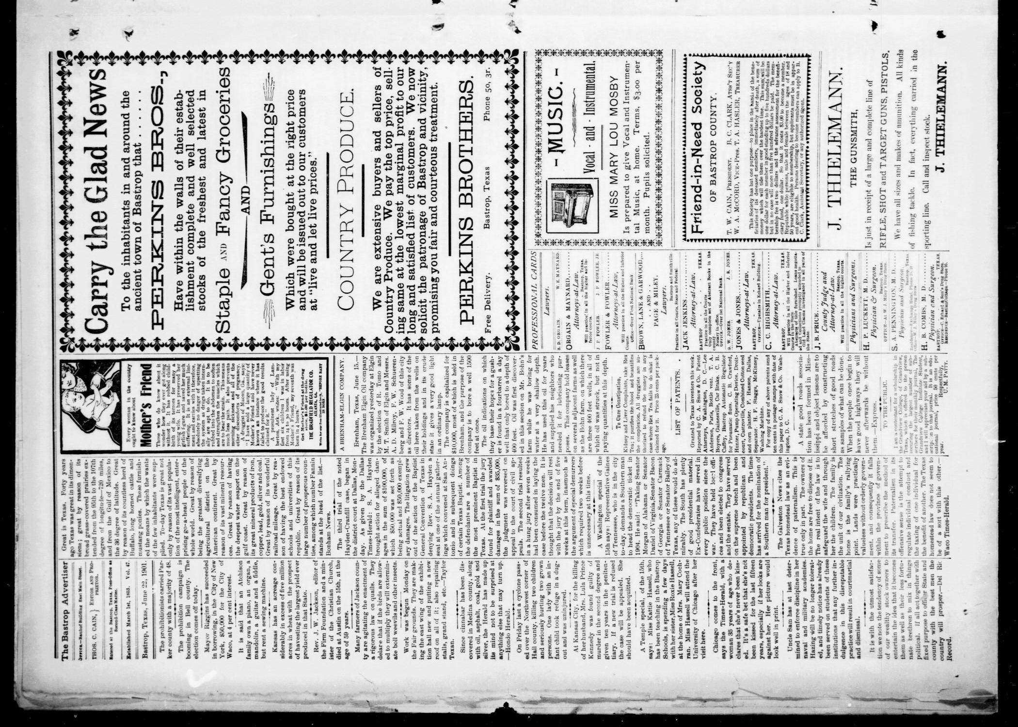 The Bastrop Advertiser (Bastrop, Tex.), Vol. 48, No. 24, Ed. 1 Saturday, June 22, 1901
                                                
                                                    [Sequence #]: 4 of 8
                                                