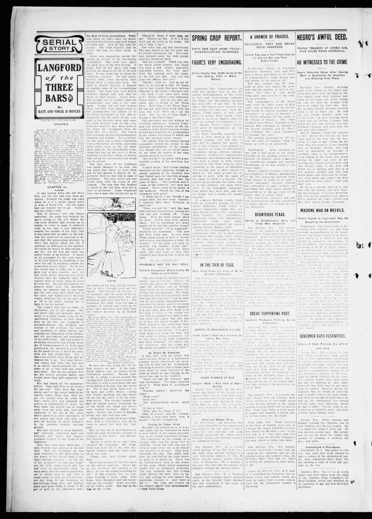 The Bastrop Advertiser (Bastrop, Tex.), Vol. 55, No. 50, Ed. 1 Saturday, March 21, 1908
                                                
                                                    [Sequence #]: 4 of 8
                                                