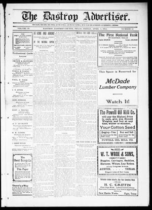 Primary view of object titled 'The Bastrop Advertiser (Bastrop, Tex.), Vol. 59, No. 51, Ed. 1 Friday, April 5, 1912'.