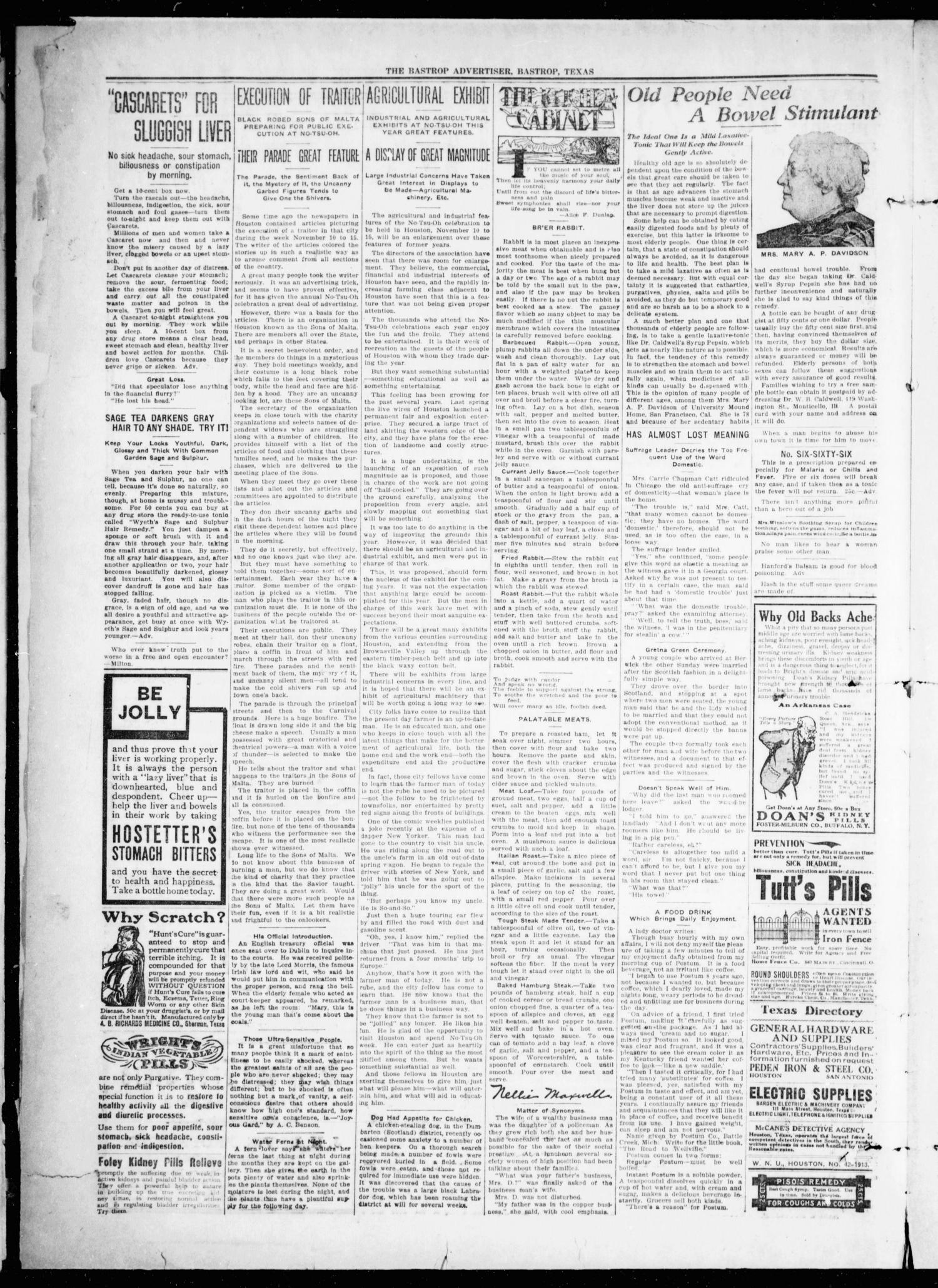 The Bastrop Advertiser (Bastrop, Tex.), Vol. 61, No. 26, Ed. 1 Friday, October 17, 1913
                                                
                                                    [Sequence #]: 4 of 12
                                                