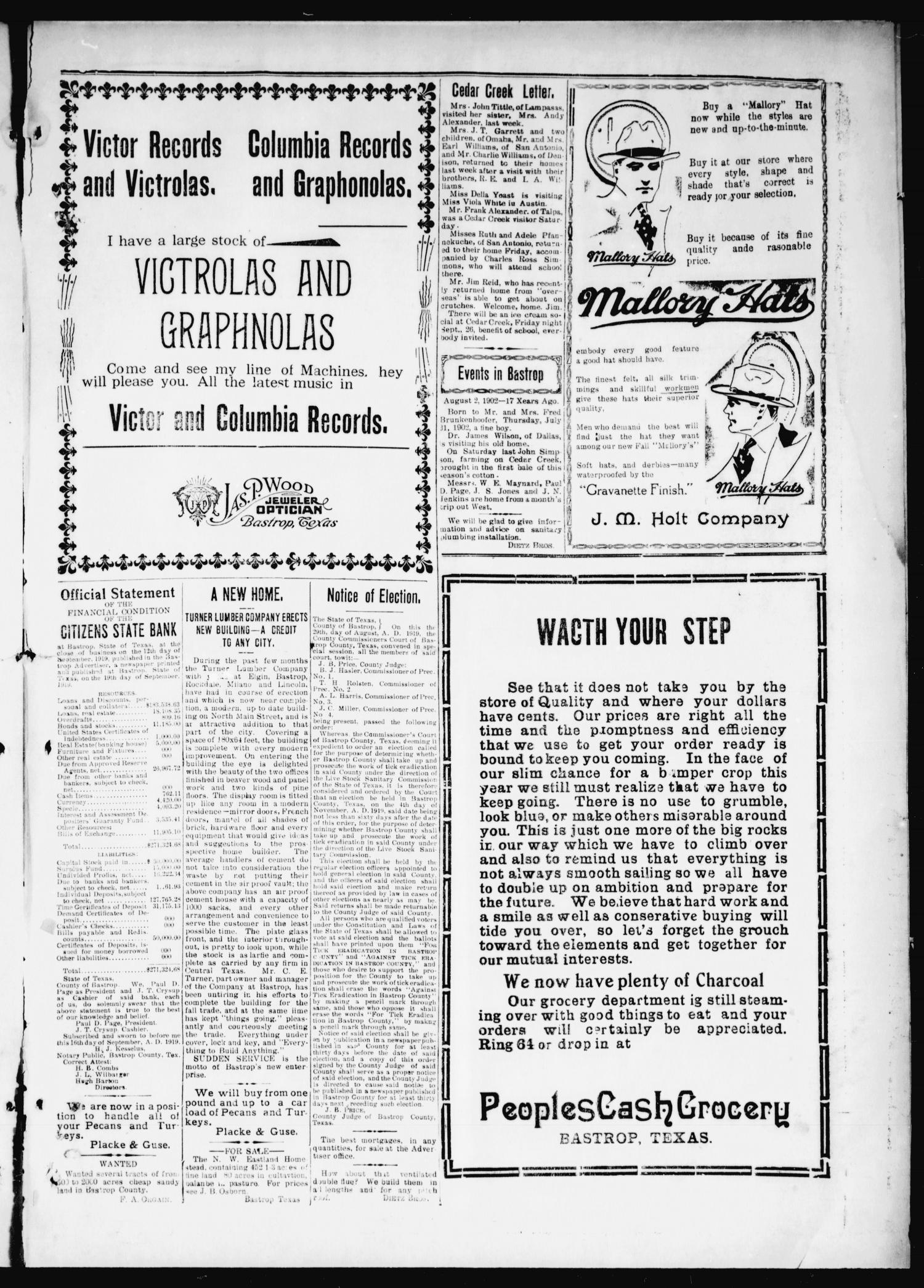 The Bastrop Advertiser (Bastrop, Tex.), Vol. 67, No. 14, Ed. 1 Friday, September 19, 1919
                                                
                                                    [Sequence #]: 7 of 8
                                                