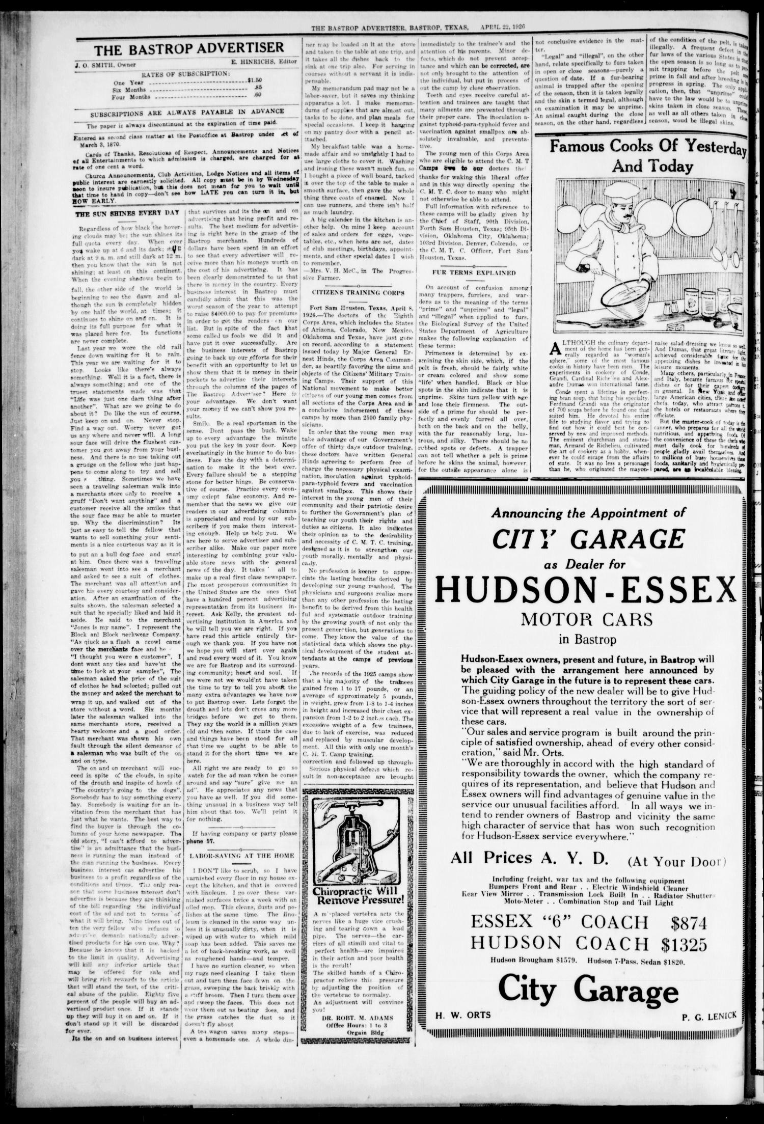 The Bastrop Advertiser (Bastrop, Tex.), Vol. 72, No. 48, Ed. 1 Thursday, April 22, 1926
                                                
                                                    [Sequence #]: 6 of 8
                                                