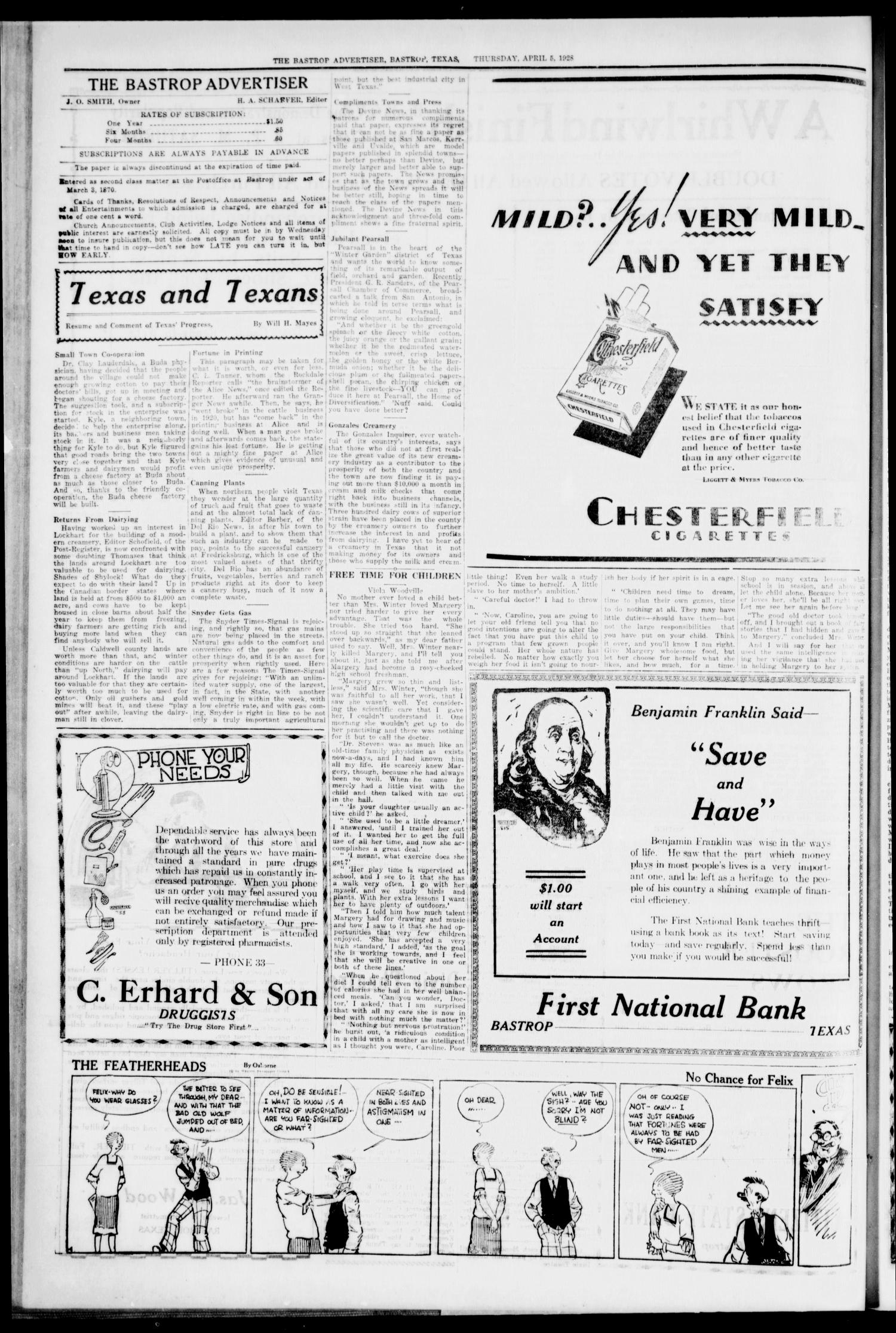 The Bastrop Advertiser (Bastrop, Tex.), Vol. 74, No. 45, Ed. 1 Thursday, April 5, 1928
                                                
                                                    [Sequence #]: 4 of 8
                                                