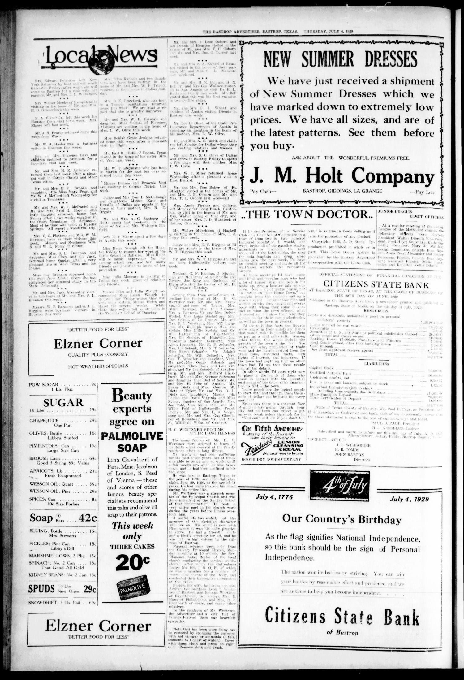 The Bastrop Advertiser (Bastrop, Tex.), Vol. 76, No. 6, Ed. 1 Thursday, July 4, 1929
                                                
                                                    [Sequence #]: 2 of 8
                                                