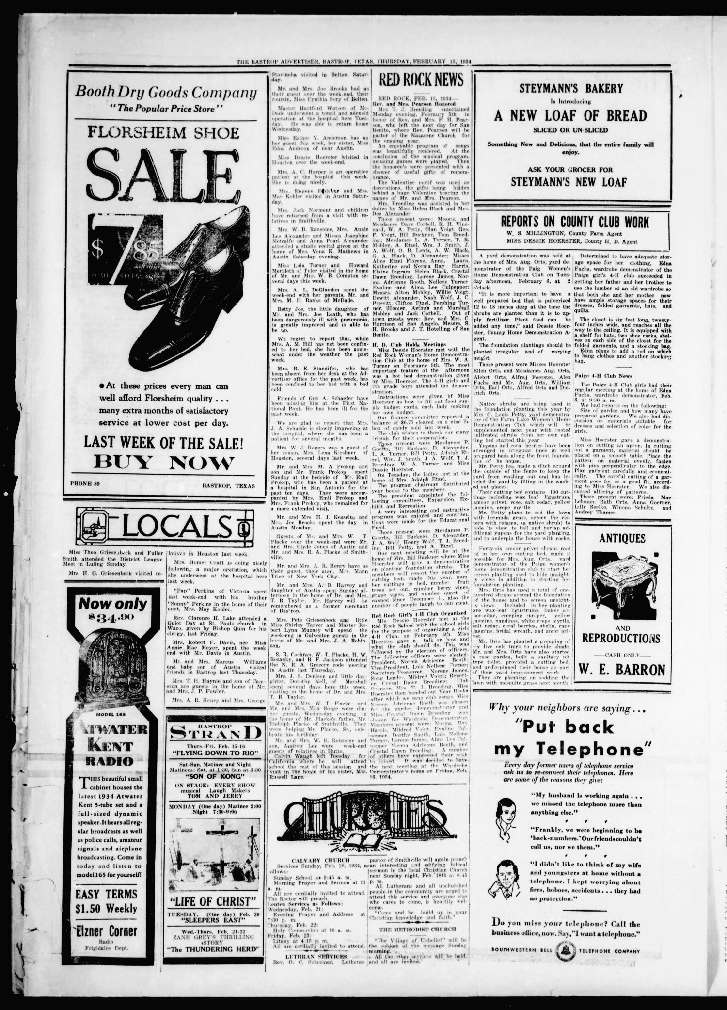 The Bastrop Advertiser (Bastrop, Tex.), Vol. 80, No. 47, Ed. 1 Thursday, February 15, 1934
                                                
                                                    [Sequence #]: 4 of 4
                                                