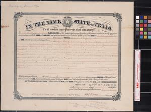 Primary view of object titled '[Land grant] : Austin, [Tex.], 1888 January 26.'.