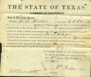 Primary view of object titled '[A "State of Texas" deed signed by Wm Richter C.D. Barrnet]'.